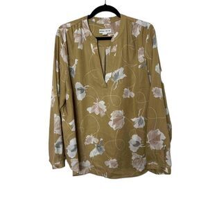 Ava & Viv Blouse Womens Size 1X Yellow Gold Plus Size Long Sleeve Floral V-Neck